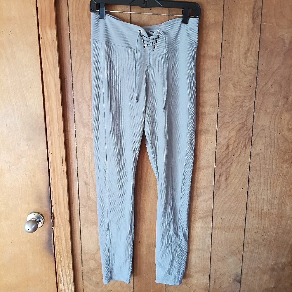 Kojooin Gray Lace-Up Waist Pants Women’s Size L Stretch Casual Work Trousers